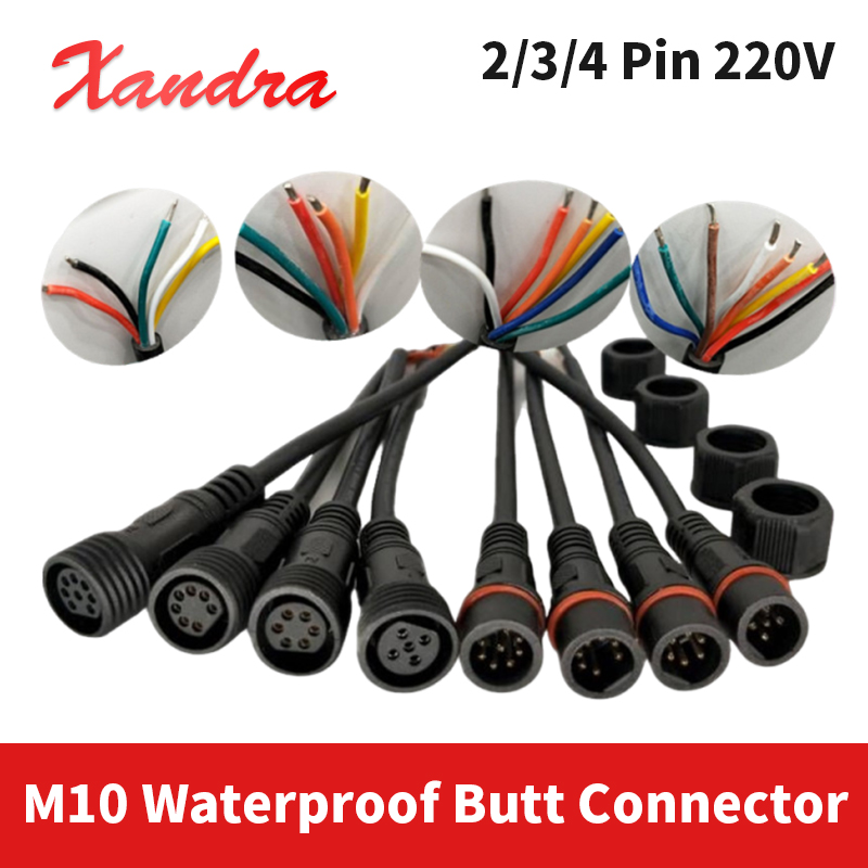 Outdoor Power Strip Weatherproof - M10防水コネクター、2ピン、3ピン、4ピン、220Vケーブル延長用。屋外用LEDストリップライト、自動車、船舶、海洋用センサー接続プラグ。