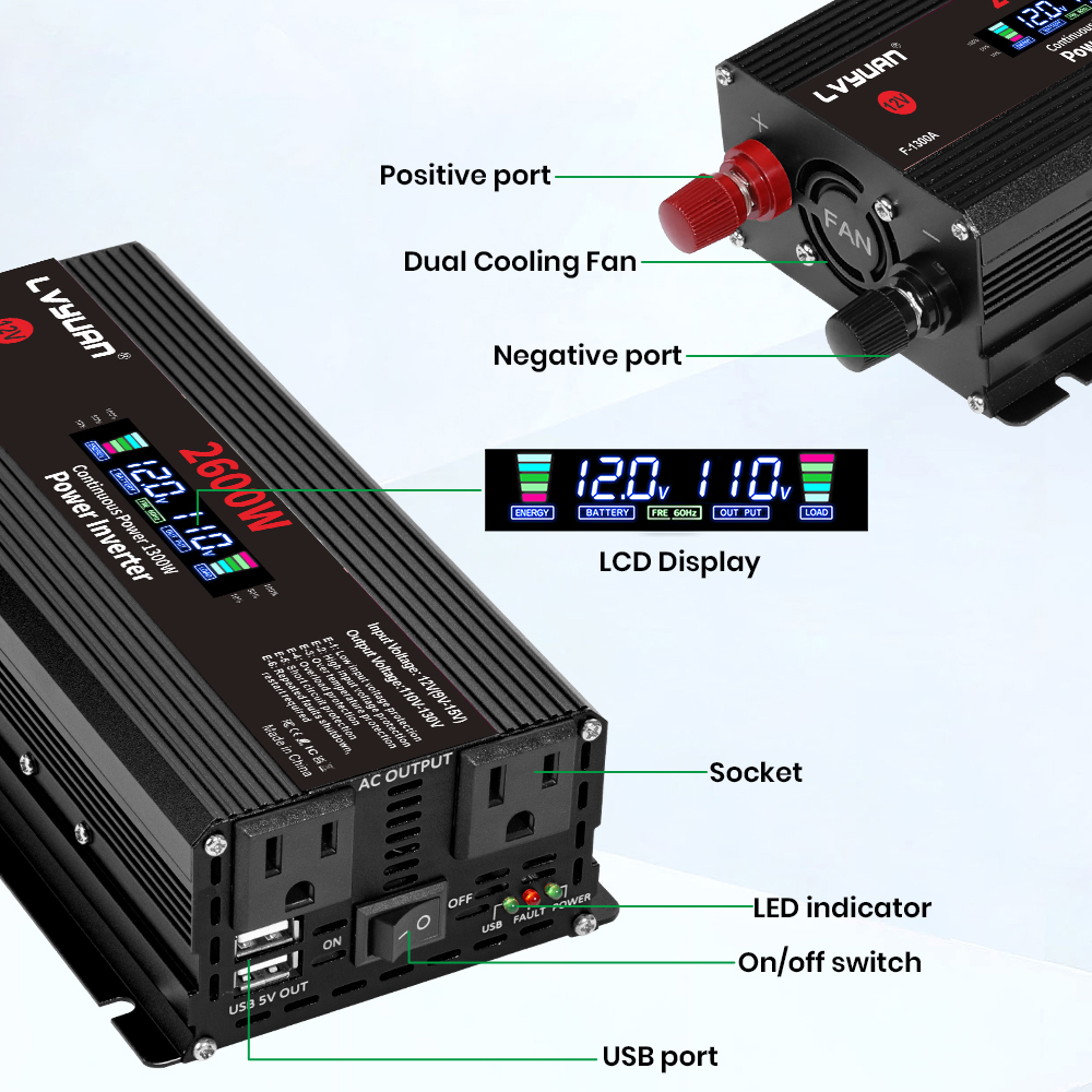 1500W 2000W 2600Wパワーインバーター DC  - Ac Outdoor Power のレビューと価格