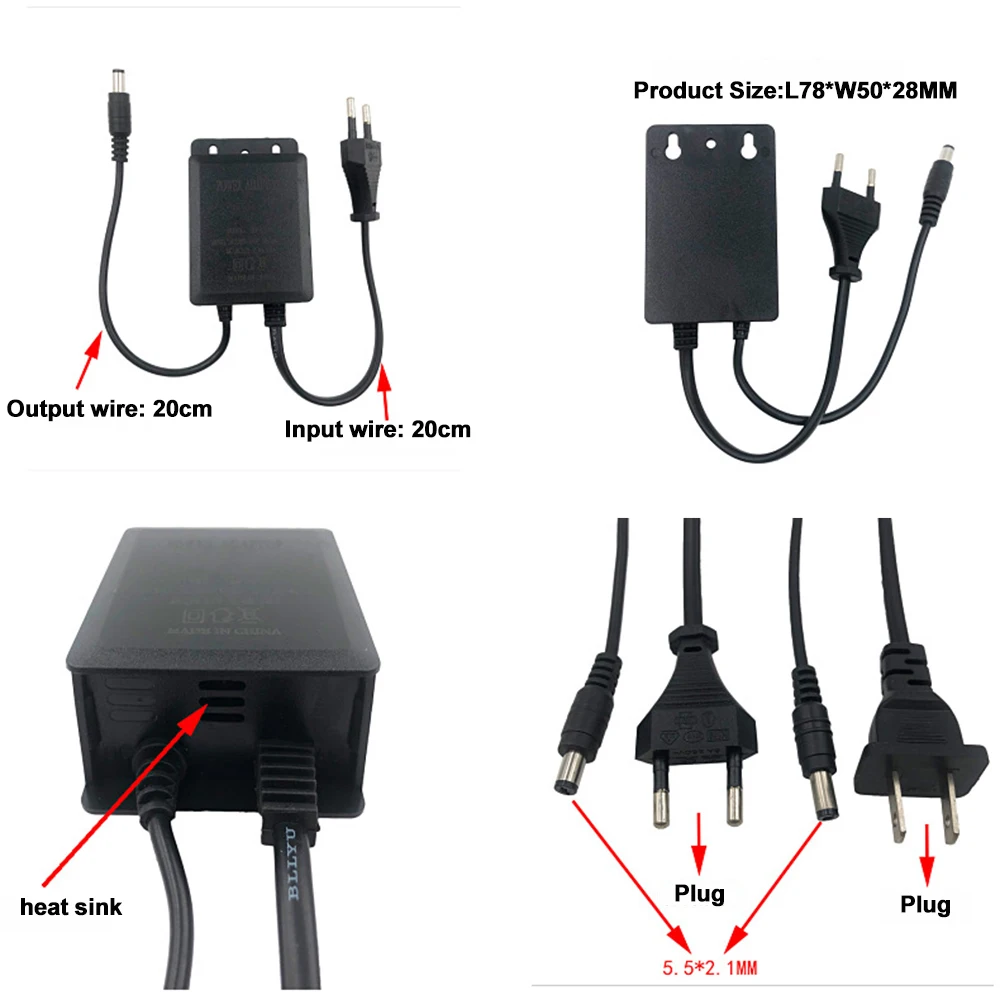 EU電源アダプター充電器,防水,CCTVセキュリティカメラ用 - Ac Outdoor Power のレビューと価格