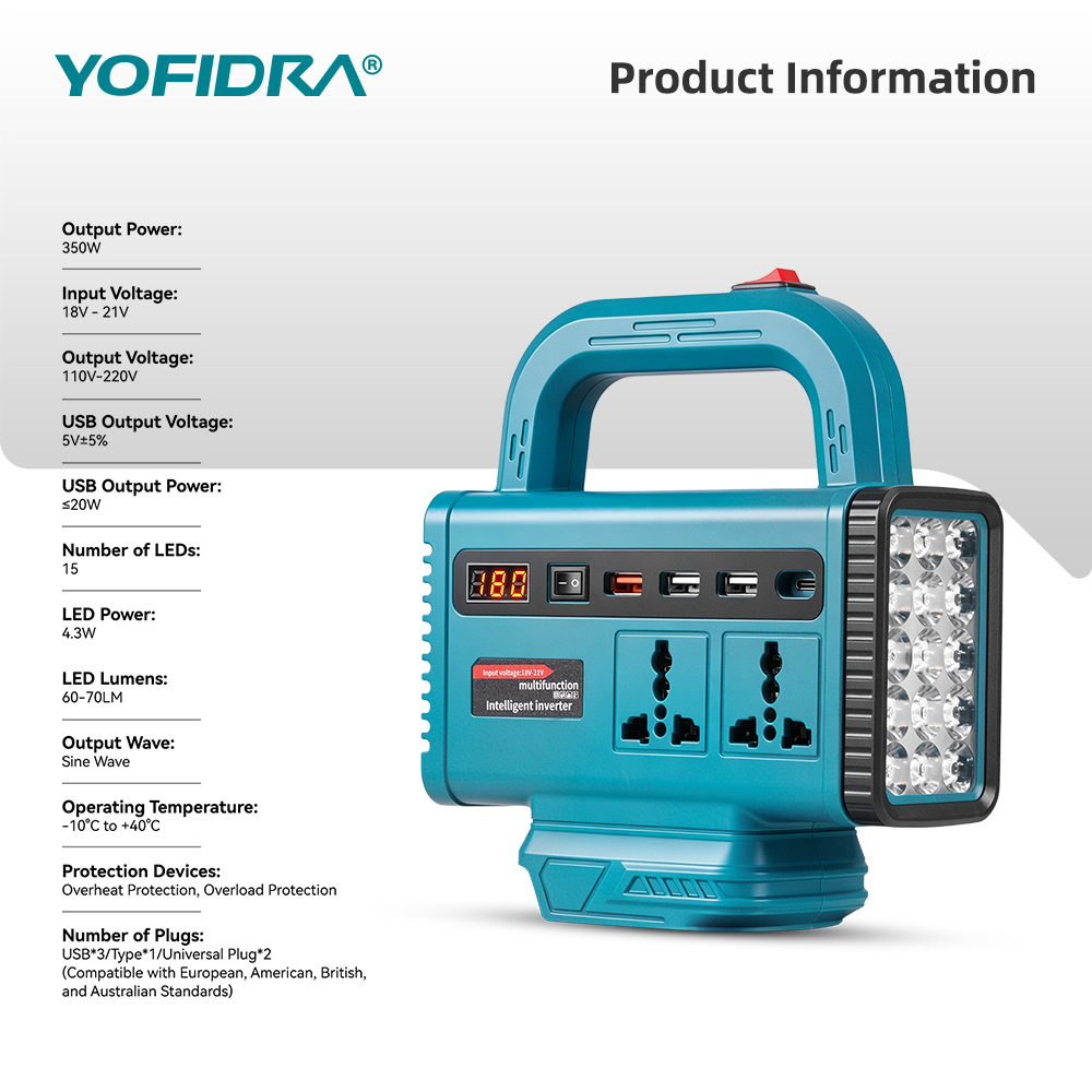 YOFIDRA 220V ポータブルパワーインバーター 屋外 - Ac Outdoor Power のレビューと価格